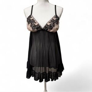 Secret Treasures Black and Cream Lace Chemise